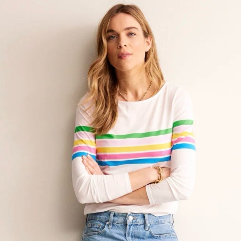 BODEN Ella Long Sleeve Breton White Stripe Multicolored Women’s Size 2